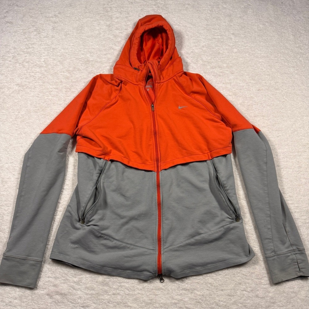 Nike Dri-Fit Women's Orange Gray Full Zip Athletic Hoodie XL Streetcore